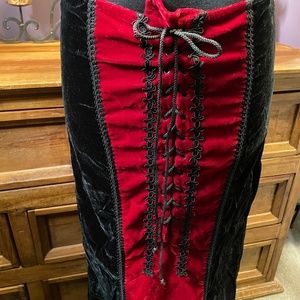 Morbid Threads black and red lace up velvet skirt